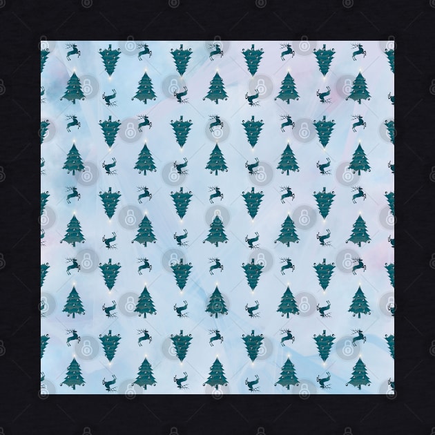 Pretty Teal Green Christmas Trees & Reindeer Pattern on Pink Blue Ombre by karenmcfarland13